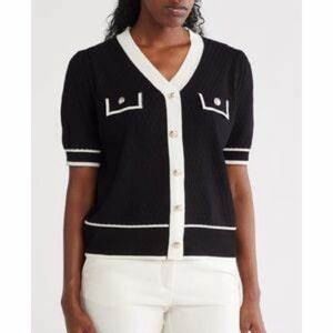 NWT • Black & White Short-Sleeve V-Neck Sweater
